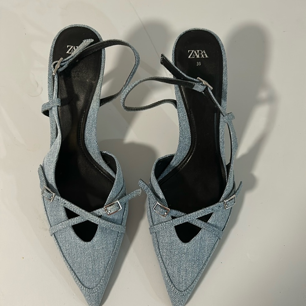 Women’s Zara Heeled Denim Slingbacks Size 8